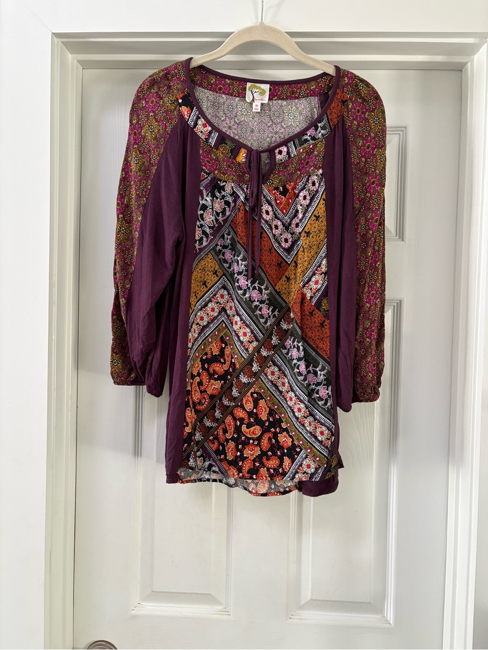 fig and flower Purple Multi-Print Boho Tunic